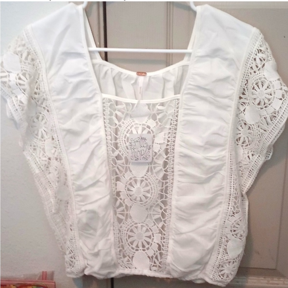 White Free People Top with Crocheted Panels - Size small - NWT!